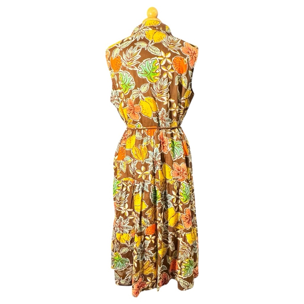 Sleeveless Brown Tropical Print Midi Dress - Multicolor - Picture 2 of 9